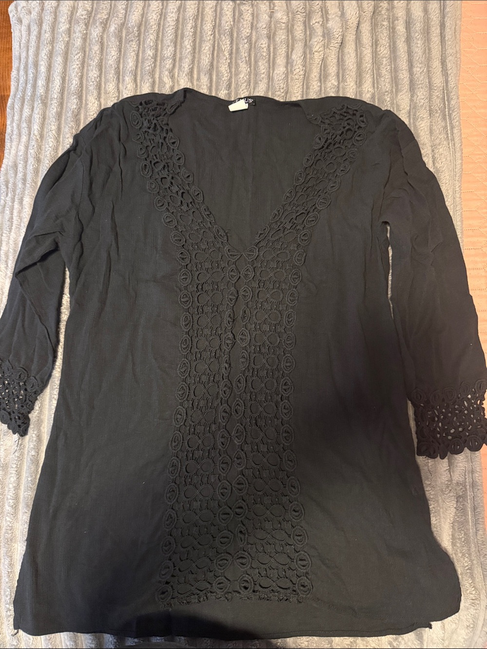 VENUS Black Crochet V-Neck Tunic Top
